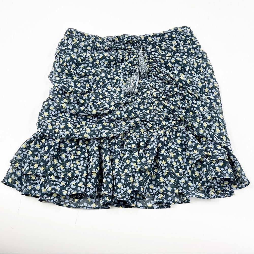 ✅ 1. State Floral Ruched Ruffled Mini Skirt SIZE 0‎ BLUE FLORAL